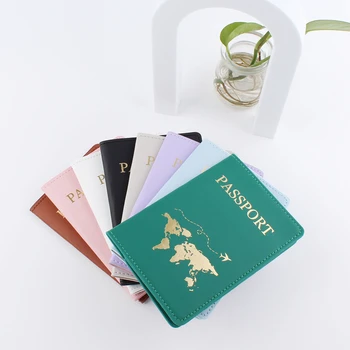 2023 Нов Лесен Модерен Притежател на паспорт Карта на света Тънък Персонализирани Пътен Чантата Подарък Калъф за карти От Изкуствена Кожа Унисекс