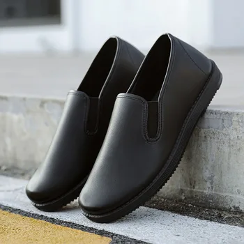 Ежедневни кожени обувки, Лоферы подметка, Удобни мъжки обувки черно, без закопчалка, Пролетно Нова Работна обувки, Однотонная мъжки обувки на плоска подметка