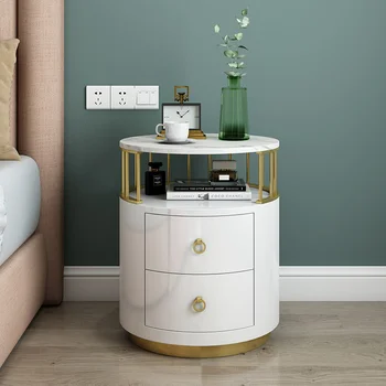 Луксозни нощни шкафчета в скандинавски стил, прости модерен, креативен шкаф за съхранение, малка странична масичка, Бяла кръгла мебели за спалня WK