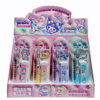 24 бр. Нови Механични Моливи Mermaid Sanrio Melody Kuromi Cinnamoroll, набор от автоматични моливи, ученически пособия на едро