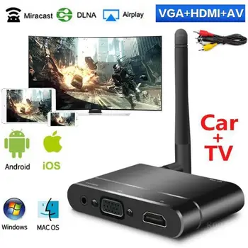 Mirascreen Безжичен HDMI Домашно Авто Miracast Airplay VGA + RCA AV Адаптер Tv Stick Огледален Екран С Огледален Дисплей, Wifi Дисплей Dongle X6W