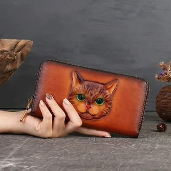 Чантата Zero От естествена Кожа 2023 Summer New Cat С Релефни Multi Card Card Bag Design Feel Handheld Bag