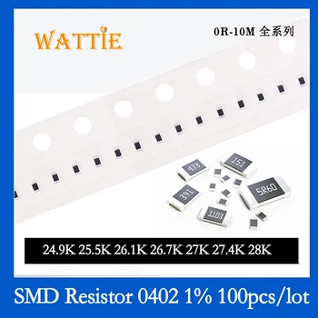 SMD резистор 0402 1% 24,9 K 25,5 K 26,1 K 26,7 K 27K 27,4 K 28К 100 бр./лот микросхемные резистори 1/16 W 1.0 mm * 0,5 мм