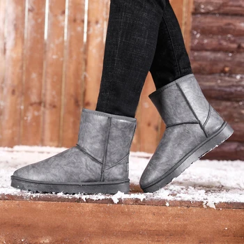 Непромокаеми зимни обувки за мъже 2023, Улични зимни обувки от изкуствена кожа в дълга платформа, Топло памучен обувки за двойки, Плюшени мъжки маратонки