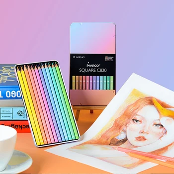Macaron Colors 12 бр. цветни моливи, меки пастели, комплект моливи за рисуване, комплект моливи за рисуване, ученически пособия за colorization, Лидице кутия