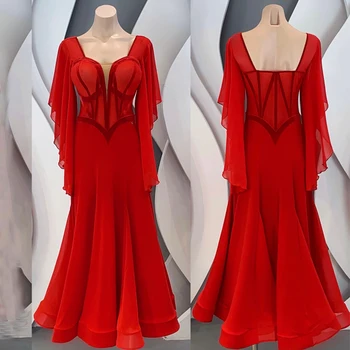 Бяло Червено Висококачествено рокля за латино танци за поръчка, Женствена рокля за балните танци, Вечерни рокли, Костюми за сценичното шоу SL7063