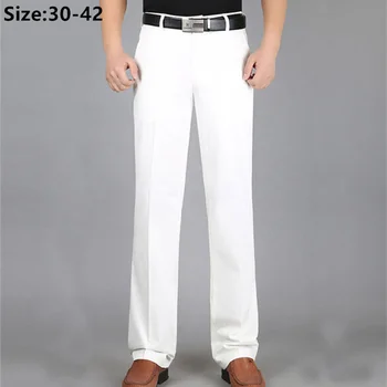 Официални Панталони За Мъже, Бизнес Летни Класически Офис Модални Панталони С Висока Талия, Големи Размери От 38 40 42, Чисто Бяло Директни Тънки Мъжки Панталони