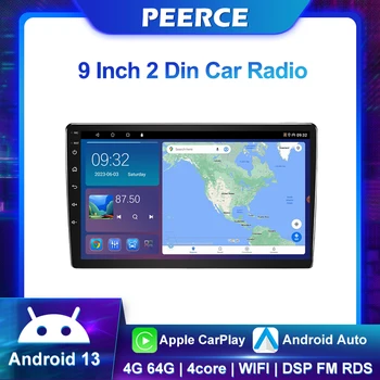 PEERCE 2 Din 9 Инча Android 13 Радиото в автомобила 4G 64G Универсален Мултимедиен Плеър Carplay Android Auto Авторадио Стерео Bluetooth