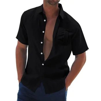 Реколта однотонная тениска за мъже 2023, Пролет-Лято, Мъжки Ежедневни риза с къси ръкави, Модерен мъжки ризи със Свободен яка, Блуза