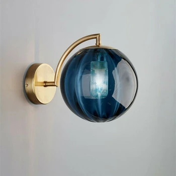 Скандинавски дизайн на led стена лампа със стъклена топка, Съвременната нощна лампа за спални, хол, хотелски проход, стълбище, монтиран на стената лампа за дома