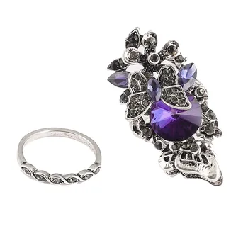 Fashion jewelry Retro & Amethyst inlay Butterfly ring Size anillos acero inoxidable de mujer пръстен женски anelli da donna