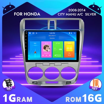 Радиото в автомобила Android с 10-инчов сензорен екран, аудио-видео стереоплеер за Honda City, ръчни климатик 2008-2014