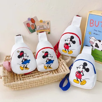 Нова детска чанта за през рамо Disney, чанти за момчета и момичета с Анимационни принтом Мики И Мини Маус, богат на функции холщовая чанта, подарък за Рожден Ден