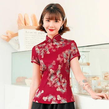 Изискани Китайски дамски ризи с бродерия, Традиционно винтажное палто копчета в стил Тан, блузи, палта, тънка блуза с яка-часова 4XL 5XL