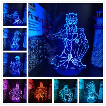 Фантазия Приключение Джоджо 3D Лампа Джотаро Куджо Аниме LED нощна светлина Бруно Буччарати Настолна Лампа Декор Спални Лампара Manga Подарък