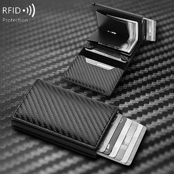 MIYIN Мъжки нов ултра тънък минималистичен RFID противоугонный портфейл от алуминиева сплав, въглеродни влакна, автоматична всплывающая чанта за кредитни карти