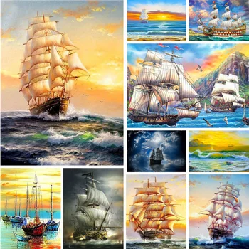 Океански кораб, Пейзаж, за Оцветяване на числата, Комплект за рисуване Маслени бои 50*70, Боядисване на стаите, Фото, Ръчно изработени За деца, Стенно изкуство