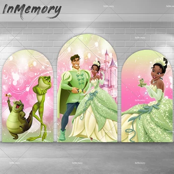 Стенен фон с арка принцеса Тианы и жаби, калъф за детски рожден Ден, украса за партита, Фотофон, Двустранен дъвка