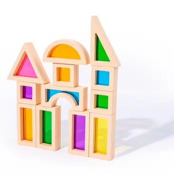 25шт Штабелирующие градивните елементи на Играчки Монтесори Строителни Играчки Цветни Геометрични Сензорни Играчки, Дървени Преливащи Блокове за предучилищна