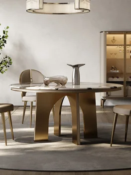 Мрамор кръгла маса за къщи, вили, голям плосък пода, луксозна маса за хранене с превръщането на масата, италиански маса за хранене с минималистичен