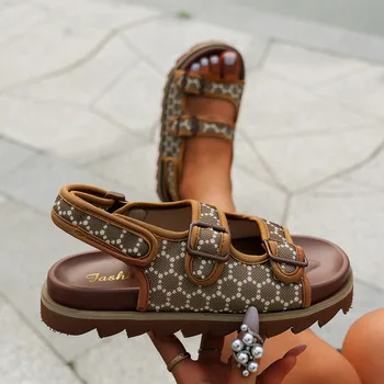 Летни Нови дамски плажни сандали, Модни дамски обувки с големи отворени пръсти, пайети