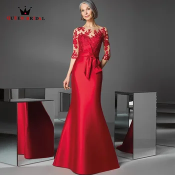 Червени сатенени Вечерни рокли, Елегантни дантелени апликации, рокли за майката на Булката, колан, Илюзия banta Отзад, Сватбената рокля TY01