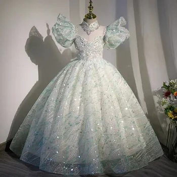 Сладки рокли с цветя модел за момичета на сватба, дантелени флорални апликации, диференцирани бална рокля за Първо причастие, детски рожден ден 2023