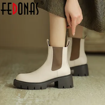 FEDONAS/Женски ботильоны на платформата, есен-зима, естествена кожа, за почивка през Цялата чорап, Ежедневни Градинска дамски сандали на дебел висок ток