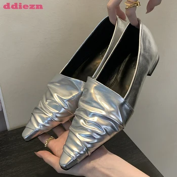 Летни дамски сандали 2023 г., дамски обувки на равна подметка в корейски стил Mary Janes с остри пръсти, дамски официални новите луксозни чехли на равна подметка