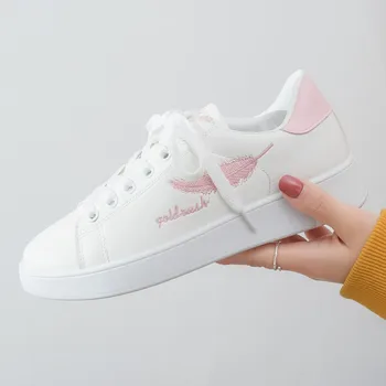 Дамски маратонки Модна Дишаща Вулканизированная обувки; Обувки на платформа от изкуствена кожа, Бели Ежедневни обувки дантела; Zapatos Mujer