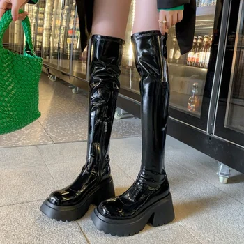 Черни ботуши, Дамски Масивни обувки на платформа, Луксозен Дизайнерски обувки за купоните, Жените Удобни обувки за ходене, Botas zapatos mujer 2023