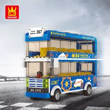 WANGE Двуетажен Автобус градивните елементи на Играчки разузнавателни превозно средство Събрание Градска Модел на превозното средство за Деца Момчета Безплатна Доставка на Предмети от Малки Тухли