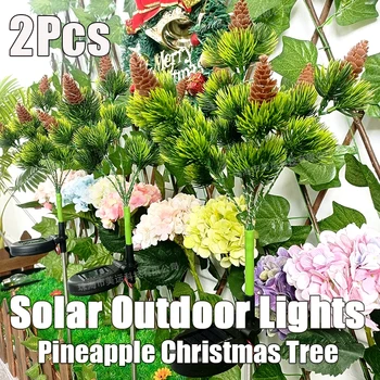 2 елемента LED Слънчева светлина Открит Коледно Дърво Бор Моделиране на Цветя Вътрешен Двор с Градина Тревата Атмосфера Пейзаж Парти Декор Лампи