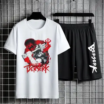 Градинска облекло в стил хип-хоп Тениска с Къси панталони от Японската Аниме, Комплект Летни Дрехи Berserk Черва, Ежедневни Къси панталони, Унисекс с къс ръкав