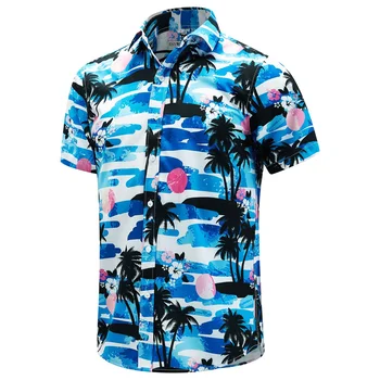 Кокосови Палми и широки Плажни Ризи за Мъже, Дрехи с 3D Принтом, Хавайски Ризи Алоха, Блузи с къс ръкав y2k, Реколта Дрехи, Блуза, с Ревери