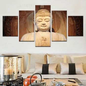 Художествена живопис с 5 Ламперия, печат на снимки, Плакати с Буда, Религиозен Декор на стените в Китайски стил, Модулни картини Куадроса, платно
