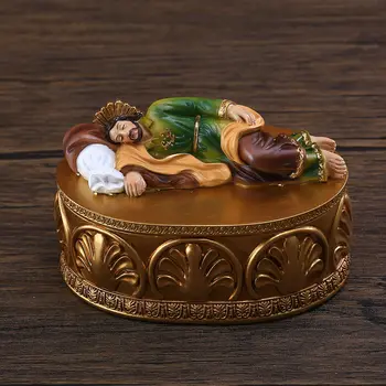 Класическа Ковчег за бижута на Св. Йосиф, Скулптура от смола, Религиозна Статуетка, Подарък Кутия за съхранение на Коледа