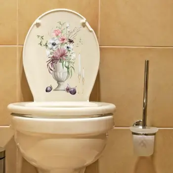 Цветен стикер на капака на тоалетната чиния Водоустойчиви стикери за капака на тоалетната чиния със зелени Листа, растения и Цветя, Не выцветающие Самозалепващи за