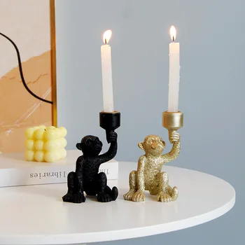 Свещник от смола под формата на маймуни, Дълъг Прът, Десктоп Декоративна украса, Творчески Светлина, лукс