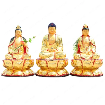 Статуя на Буда Западна Троица 1,3 м, Буда Амитабха, Отлична тенденция към бижутата Бодхисатва Гуаньинь