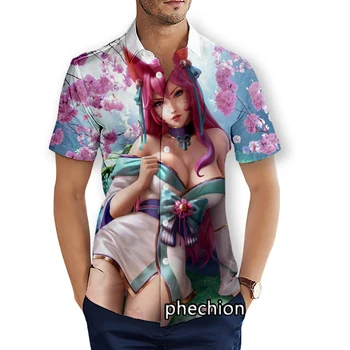 phechion, Летни мъжки плажни ризи с къс ръкав, ежедневни ризи с 3D принтом Ahri, Модни градинска дрехи, мъжки блузи X128