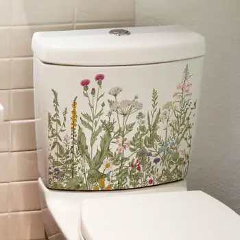 Лесно се нанася стикер на тоалетна, стикер на стената със зелено растение, самозалепващи цвете стикер за освежителен декор на банята