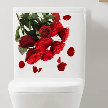 Лесно снимаемая стикер тоалетна с принтом рози, Стикер тоалетна с цветя, рози, Стикер на тоалетна, Водоустойчив стикер на стената от PVC за стая