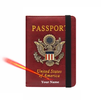 Персонализирана корица за паспорт с имената, притежател на паспорт, Лично име, Калъф за паспорт, Кожен портфейл за паспорт с RFID заключване