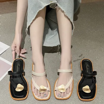 Нови Летни дамски сандали с пръсти в корейски стил, универсална ежедневна плажни обувки за почивка на плоска подметка