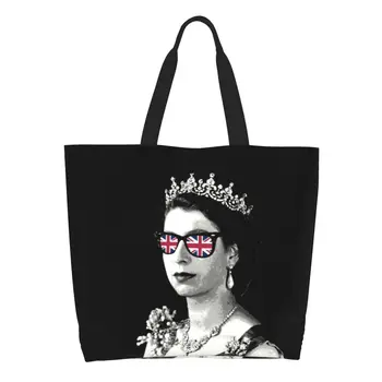 Кавайные Чанти-тоут с Флага на Кралица Елизабет Обединеното Кралство за пазаруване, Торби за Многократна употреба за продукти на британското Кралско Семейство, Холщовая пазарска чанта на рамото
