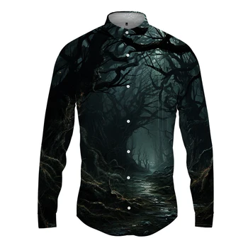 Креативна риза с 3D-принтом, мъжки Свободна риза в стил Харадзюку за отдих, Пролетно-есенна риза с дълъг ръкав, модерен ретро-ризи