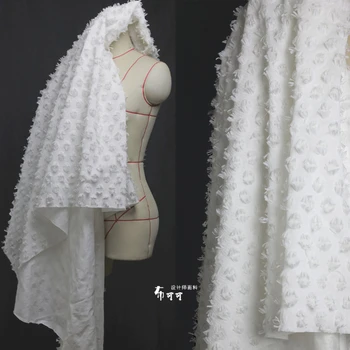 Бяла тъканно лента с цветен пискюл, креативна структура, дизайнерски дрехи на едро от плат за самостоятелно шиене, полиестер материал