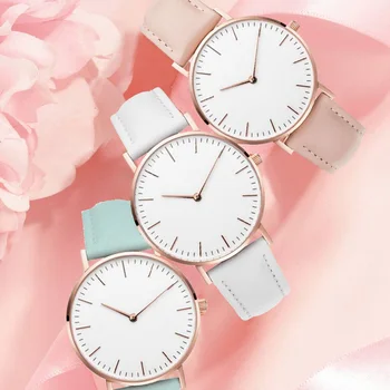 Елегантни Часовници за жени за Прости 2023 Нови Розови Бели Кожени Рокли Дамски Ръчни Часовници Ежедневни Дамски Часовник Подарък Hot Montre Femme