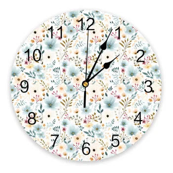 Стенен часовник с цветна растение, Безшумни цифрови часовници за декорация на дома, спални, кухни, Окачени часовници